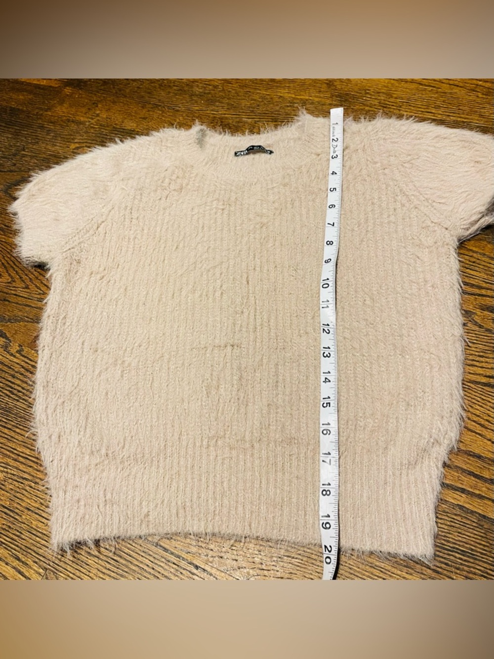 Zara  women’s  tan casual Fuzzy Crewneck blouse size L - Picture 8 of 11